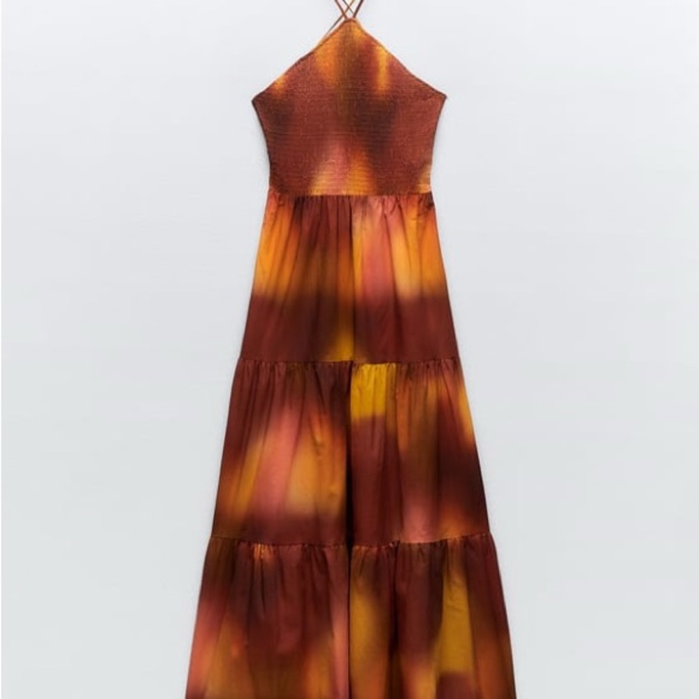 Elegant Brown and Orange Halter Dress